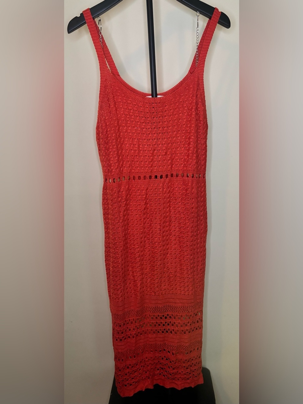 Women’s Midi Crochet Tank Dress in Burnt Orange - Picture 3 of 5
